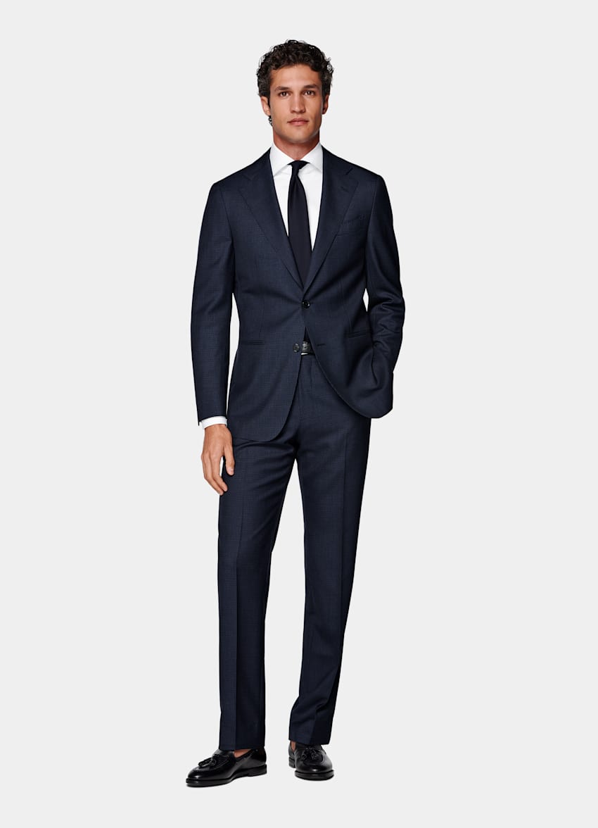 Navy Houndstooth Tailored Fit Havana Suit
