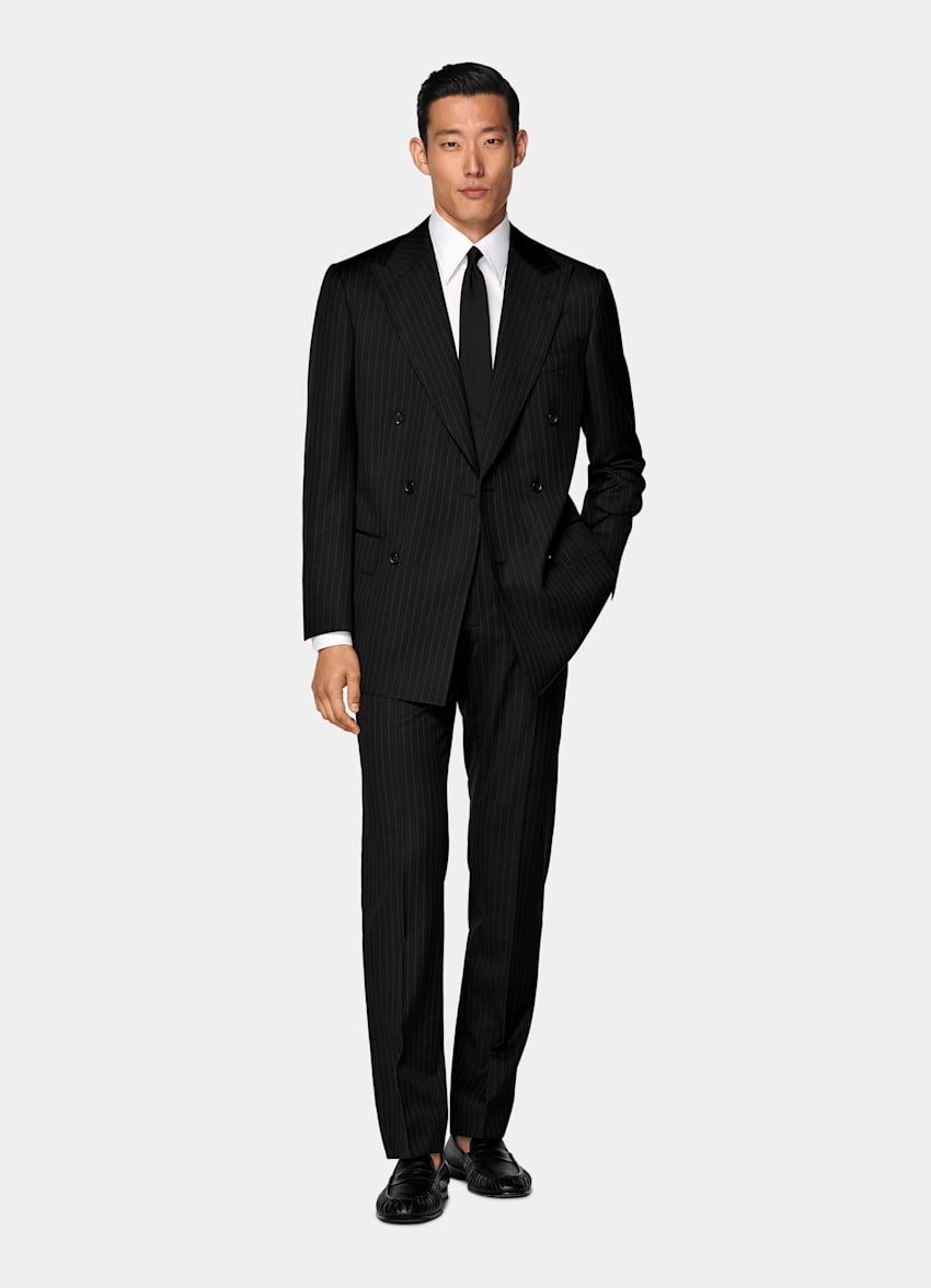 Black Striped Tailored Fit Milano Suit