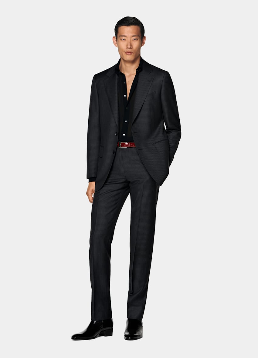 Traje Milano gris oscuro a rayas corte Tailored