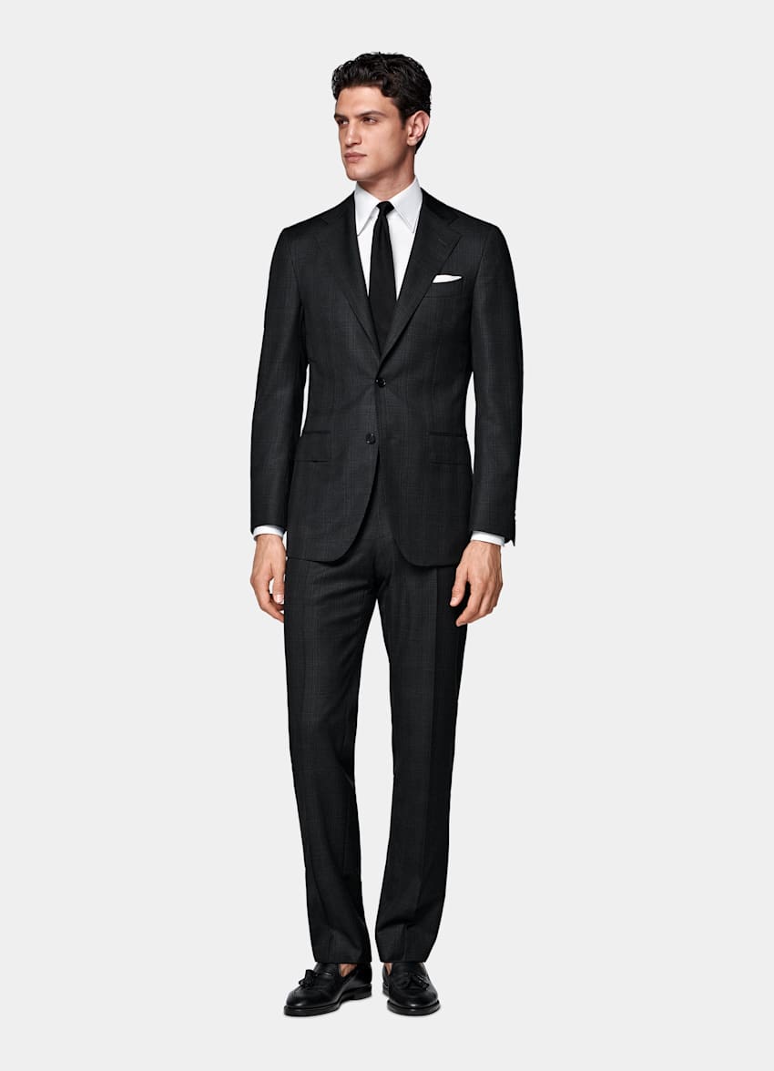 Dark Grey Checked Tailored Fit Havana Suit