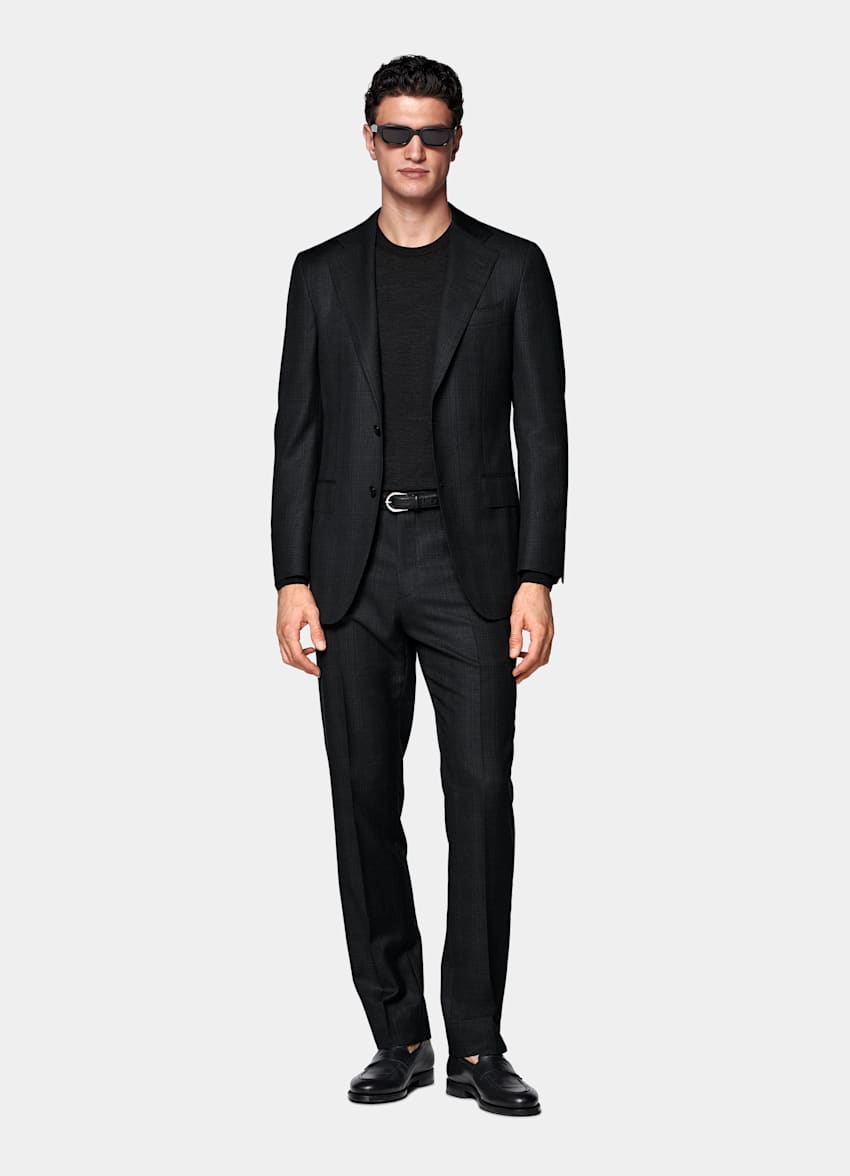 Dark Grey Checked Tailored Fit Havana Suit