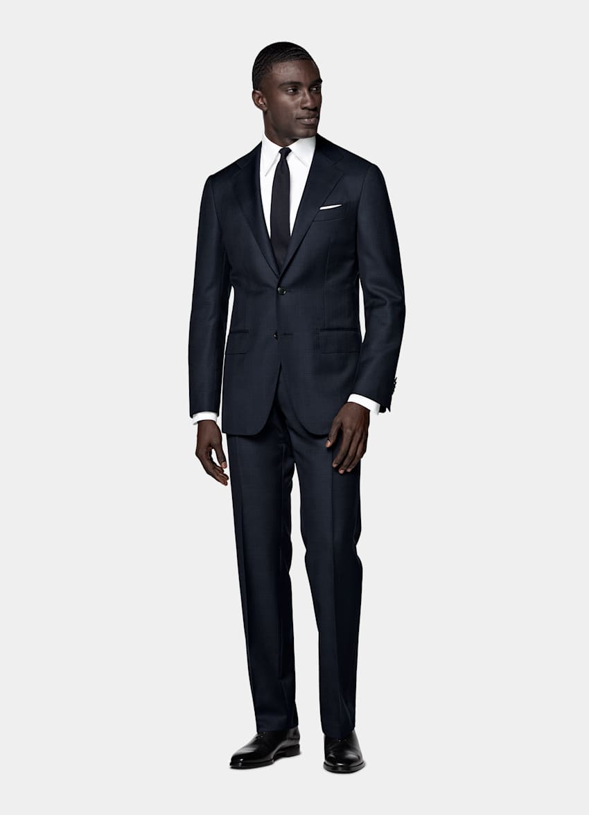 Navy Checked Tailored Fit Havana Suit