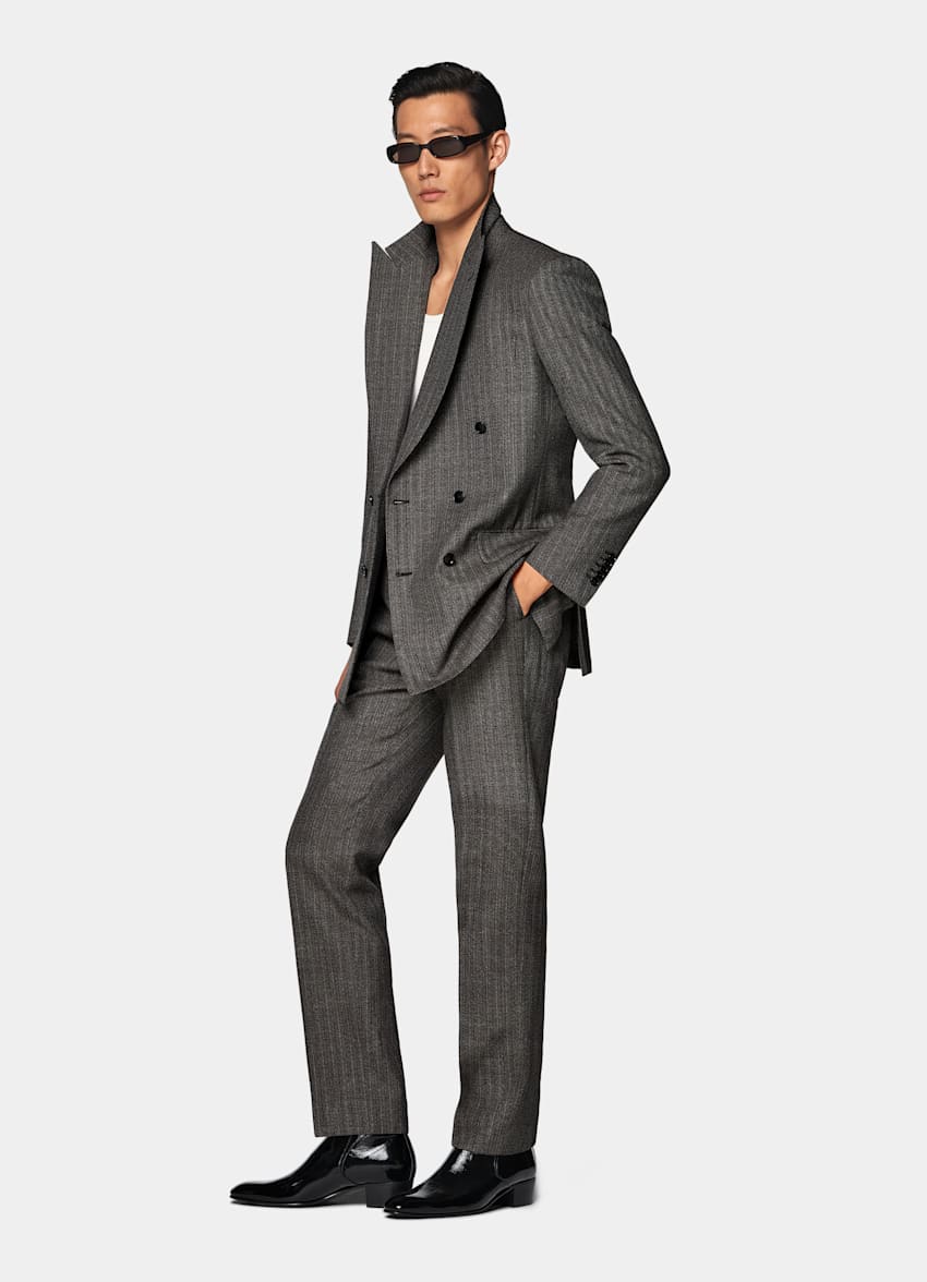 Dark Brown Striped Tailored Fit Milano Suit