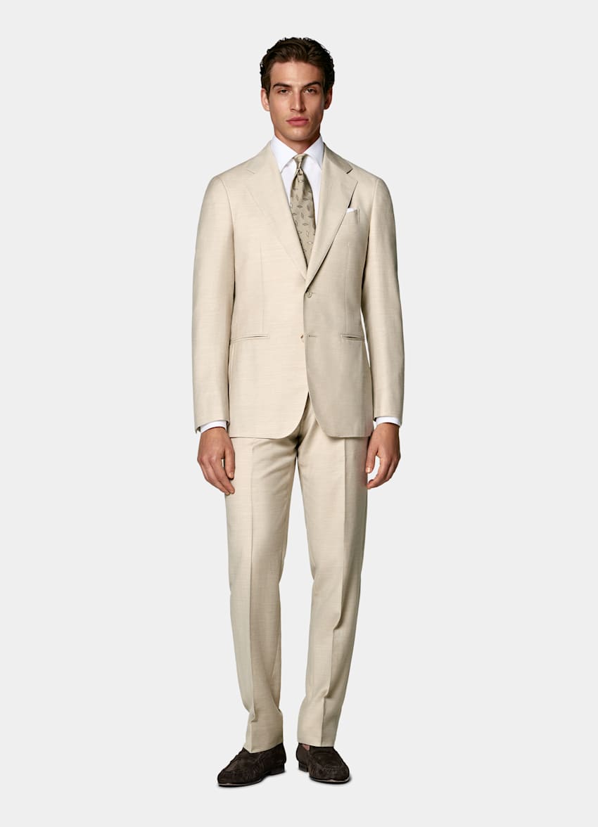 Havana Anzug sand Fischgr&auml;tmuster Tailored Fit