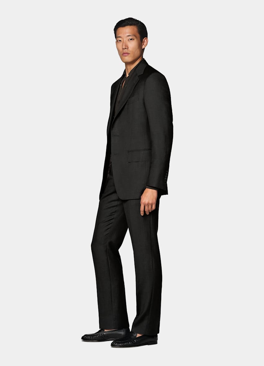 Dark Brown Herringbone Tailored Fit Milano Suit