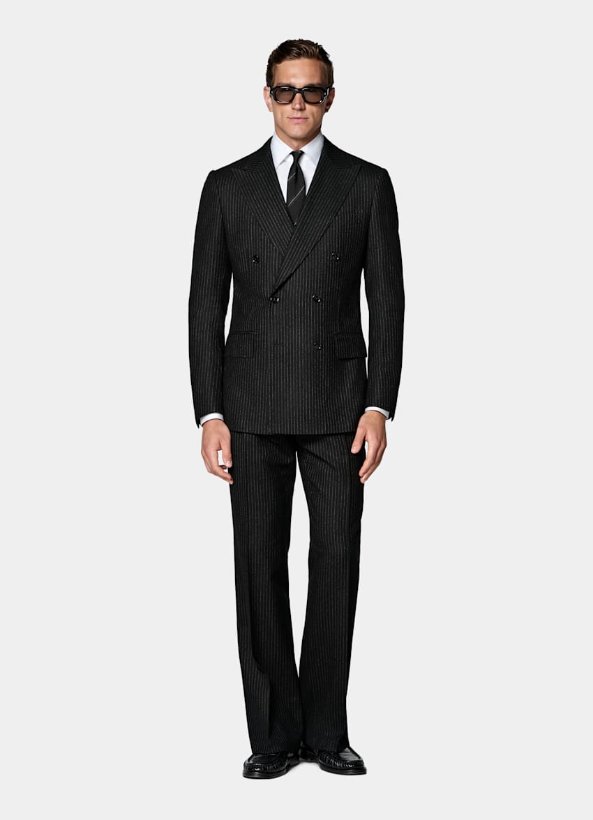 Black Striped Tailored Fit Milano Suit