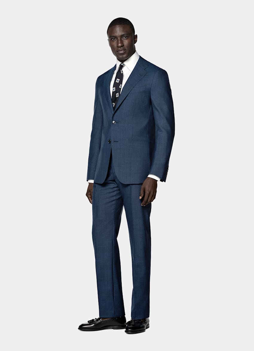 Mid Blue Checked Perennial Tailored Fit Havana Suit
