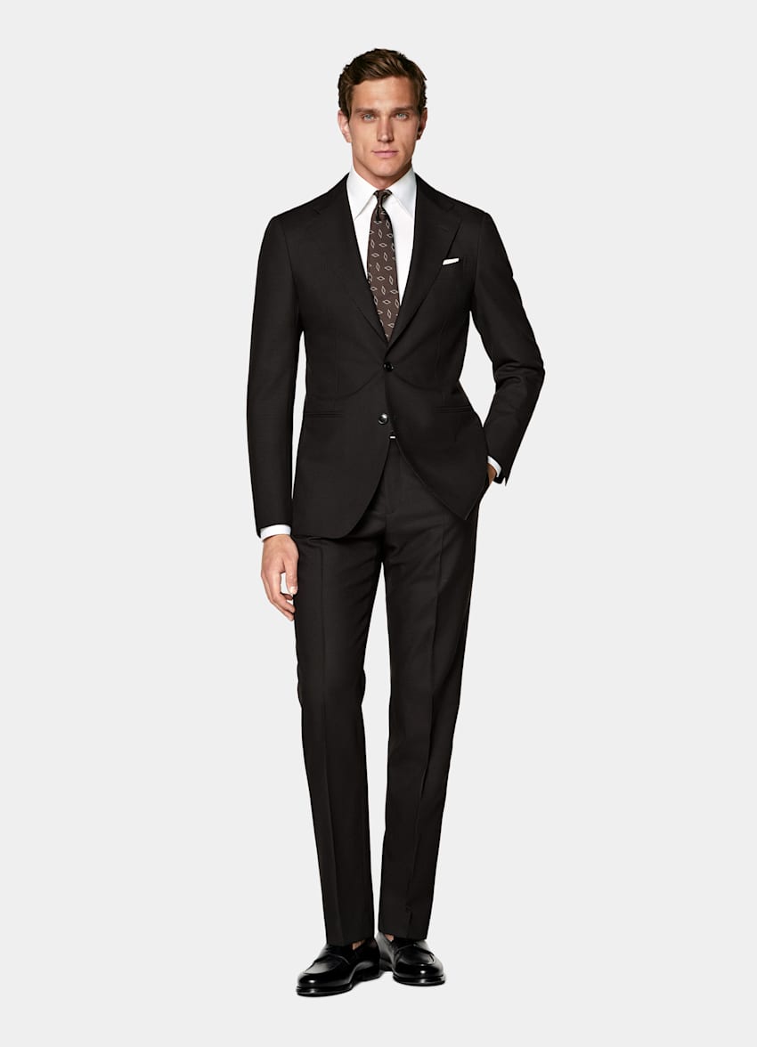 Dark Brown Houndstooth Tailored Fit Havana Suit