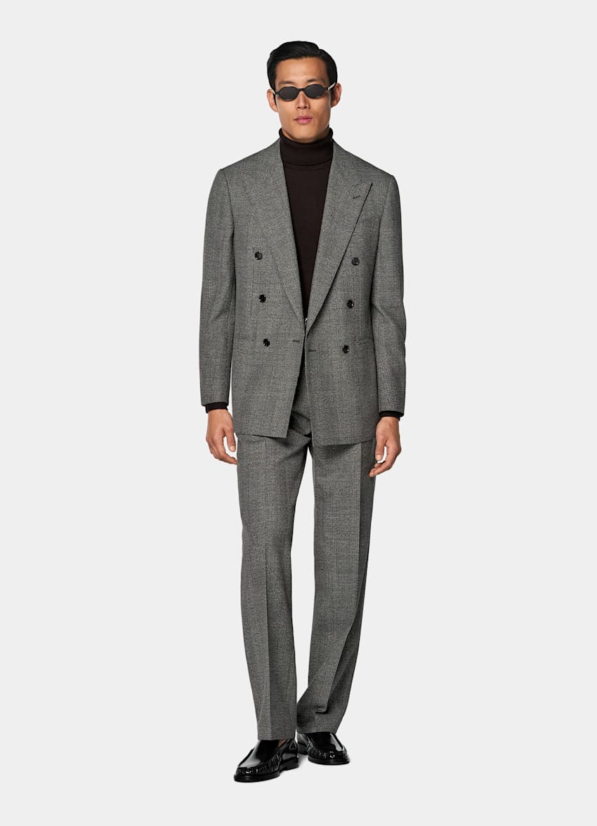 Dark Grey Checked Relaxed Fit Roma Suit