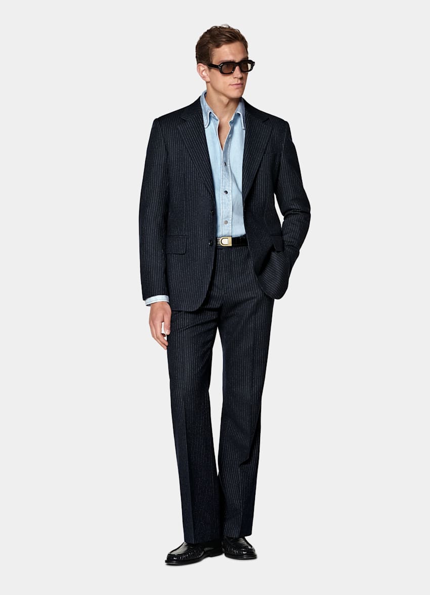 Navy Striped Relaxed Fit Roma Suit