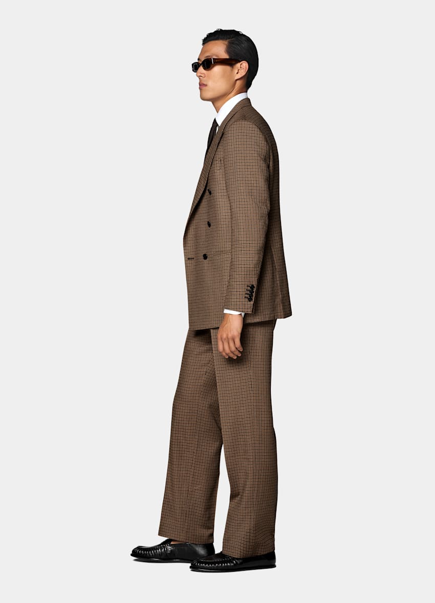 Mid Brown Checked Relaxed Fit Roma Suit