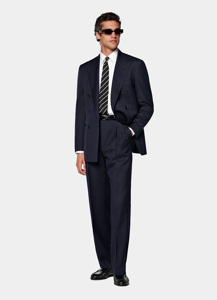 Abito Roma blu navy spina di pesce relaxed fit
