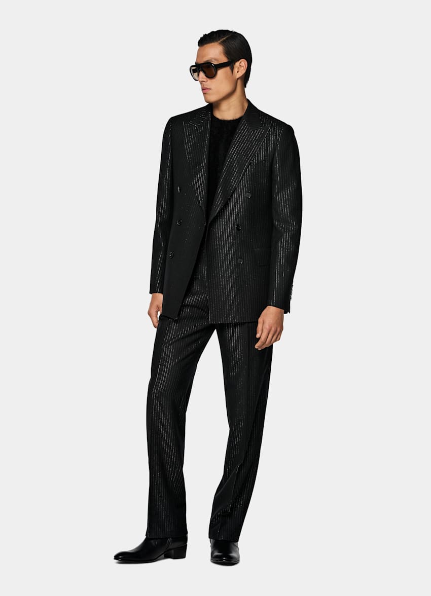 Black Striped Tailored Fit Milano Suit