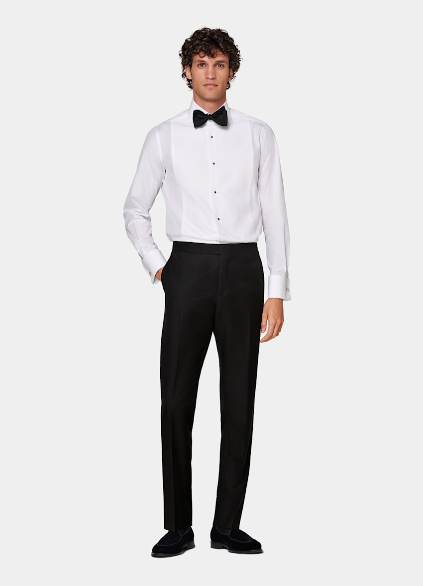  Black Slim Leg Straight Tuxedo Pants