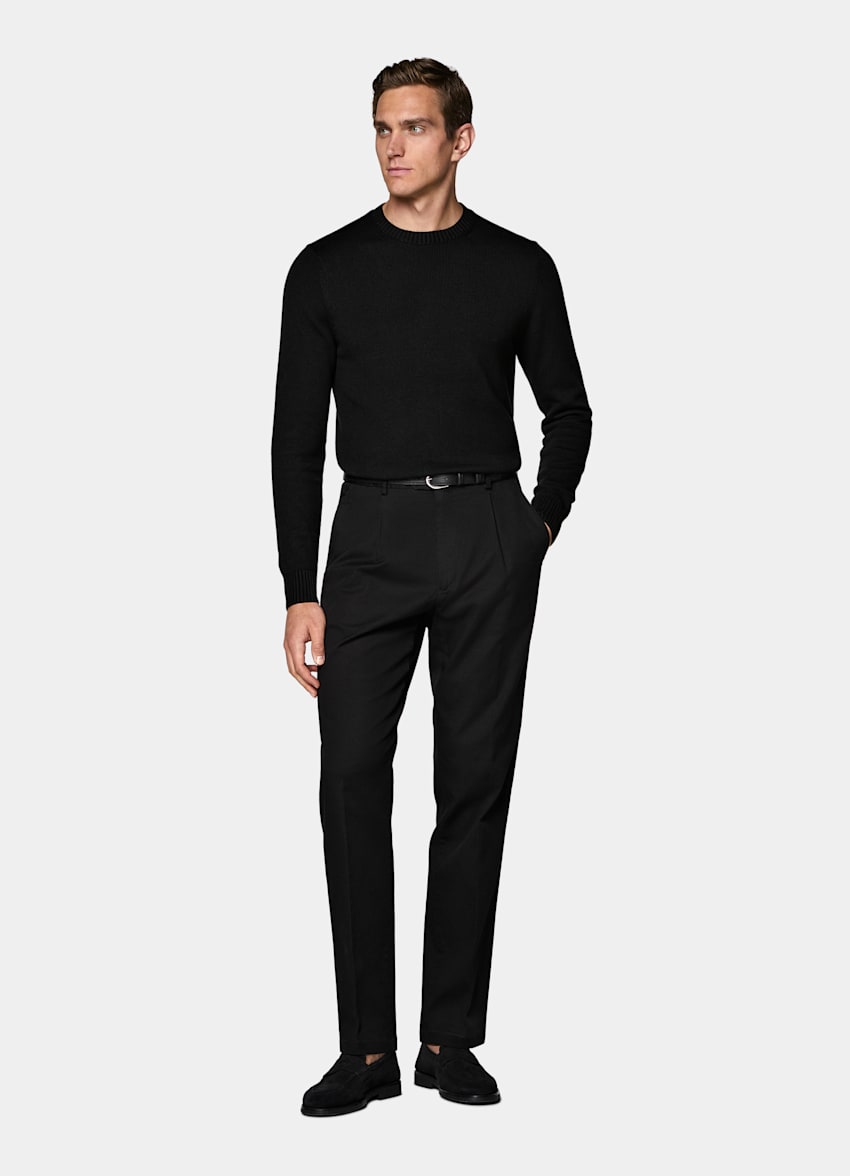 Black Wide Leg Tapered Chinos