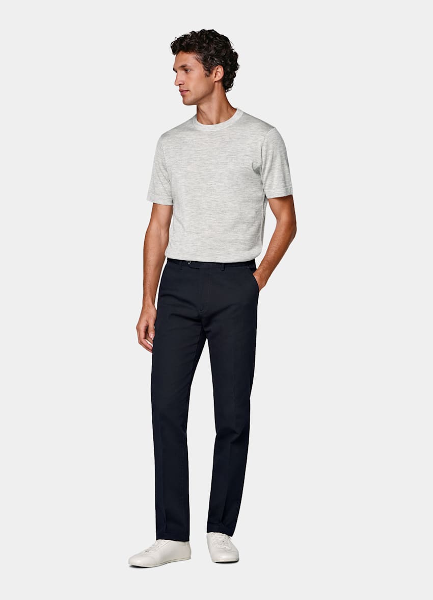 Navy Slim Leg Straight Chinos