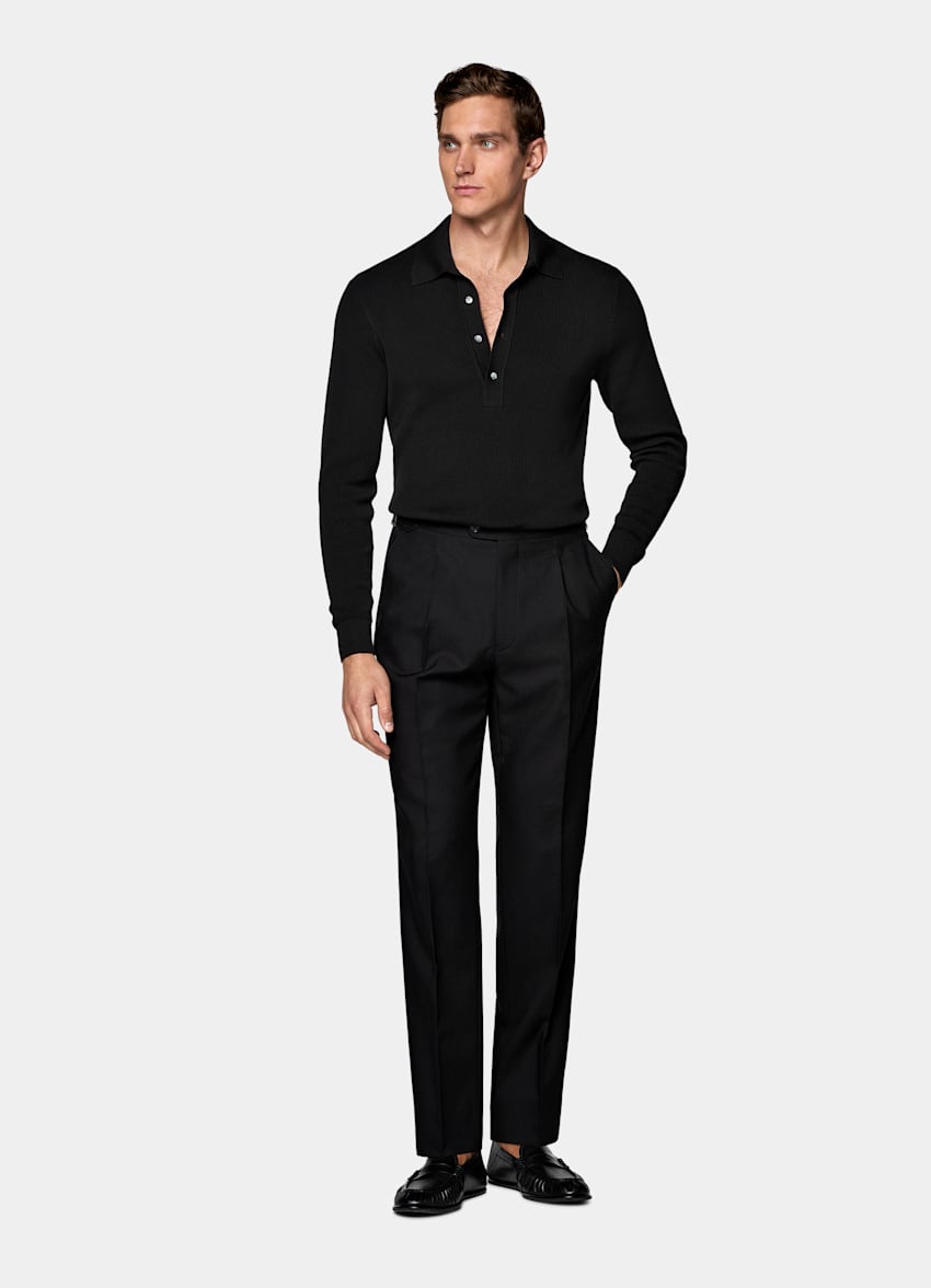 Black Wide Leg Tapered Suit Pants