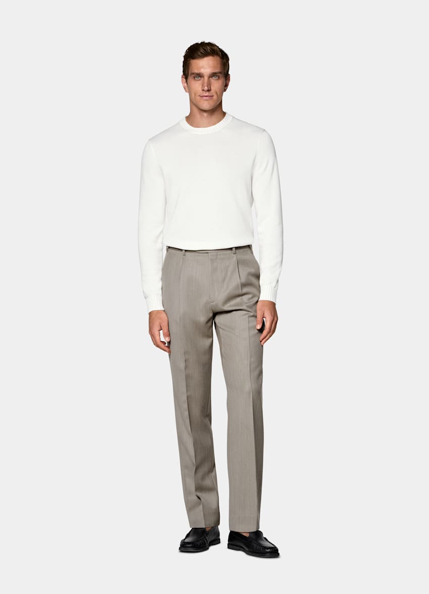 Sand Wide Leg Tapered Trousers