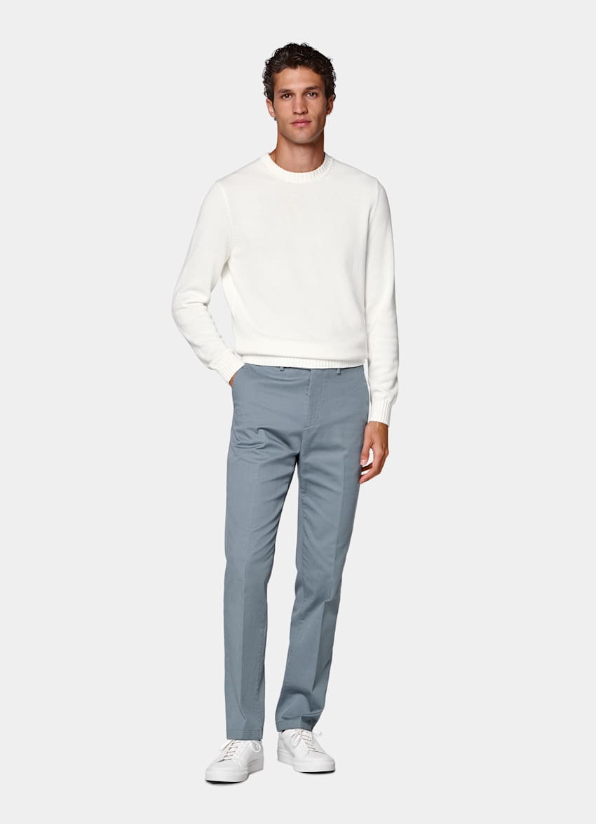 Mid Blue Slim Leg Straight Chinos