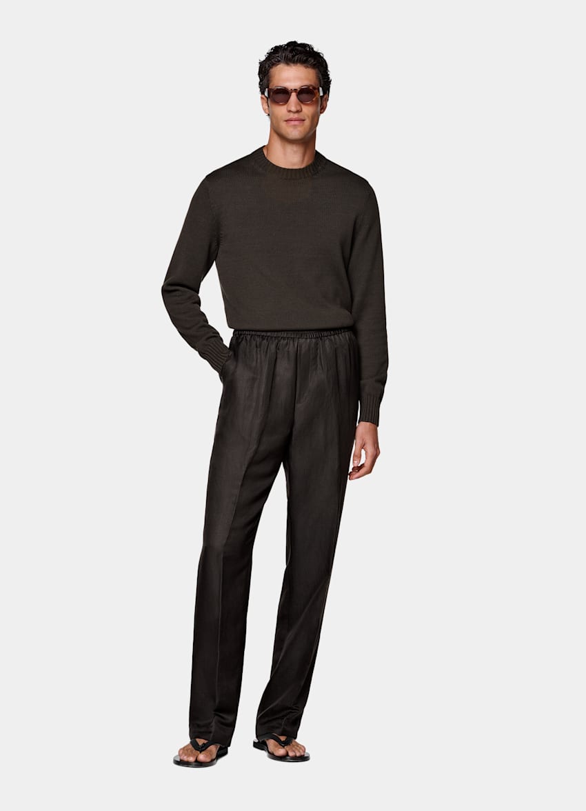 Dark Brown Wide Leg Straight Trousers