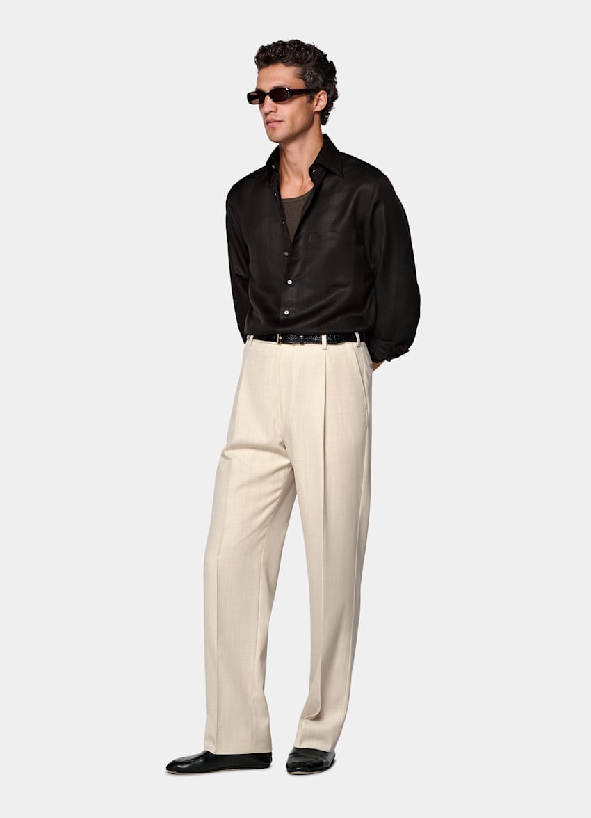 Sand Wide Leg Straight Trousers