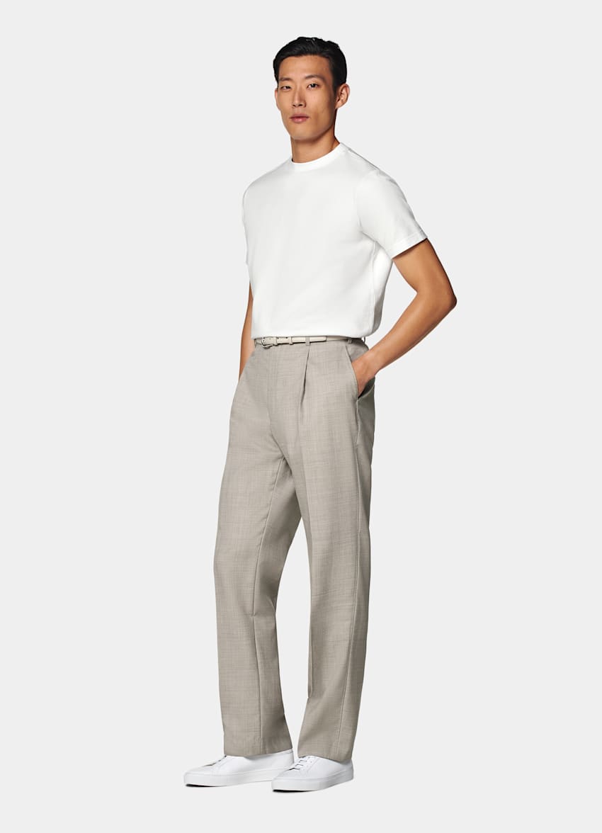 Light Taupe Wide Leg Straight Trousers
