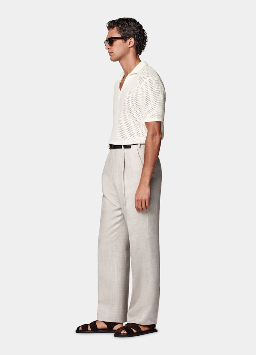 Light Taupe Wide Leg Straight Trousers