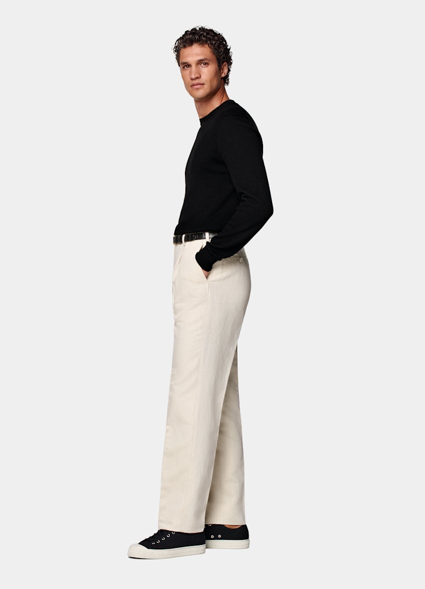 Sand Wide Leg Tapered Trousers
