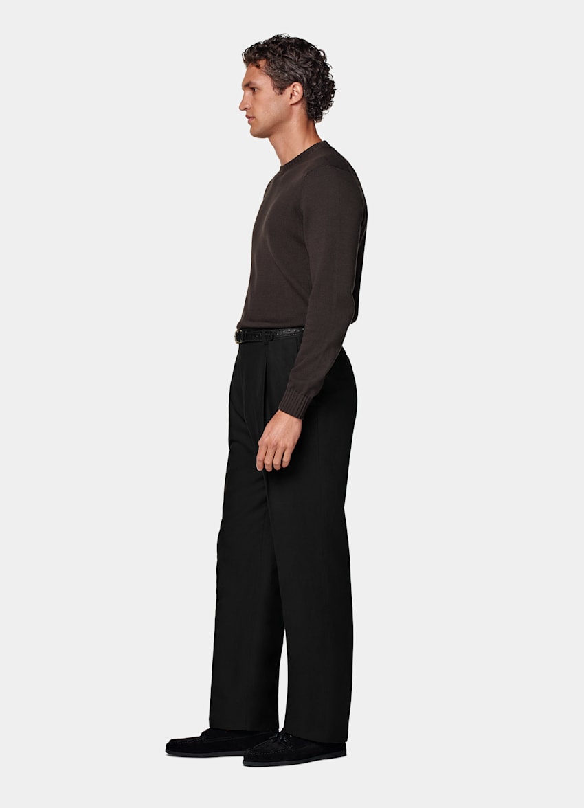 Black Wide Leg Straight Trousers