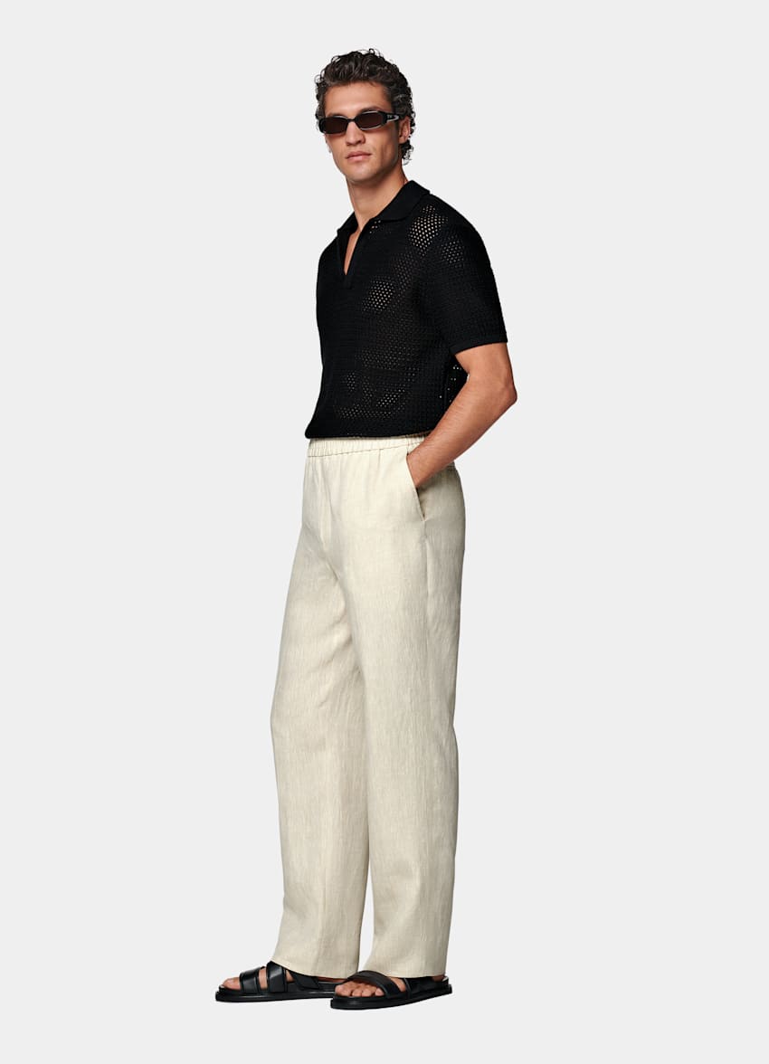 Sand Wide Leg Straight Trousers