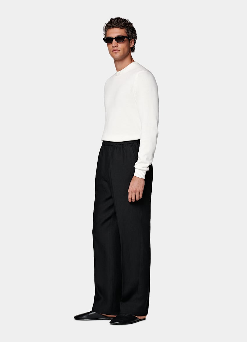 Black Wide Leg Straight Trousers