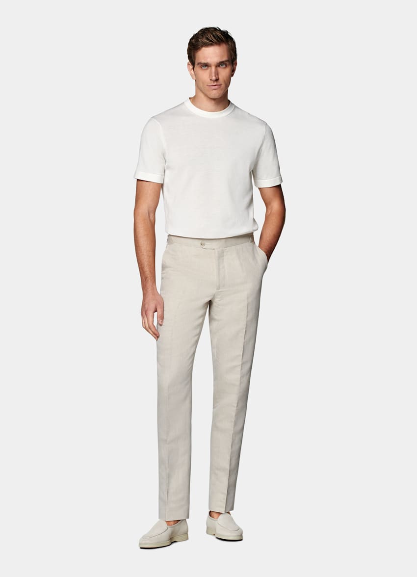 Sand Slim Leg Straight Suit Trousers
