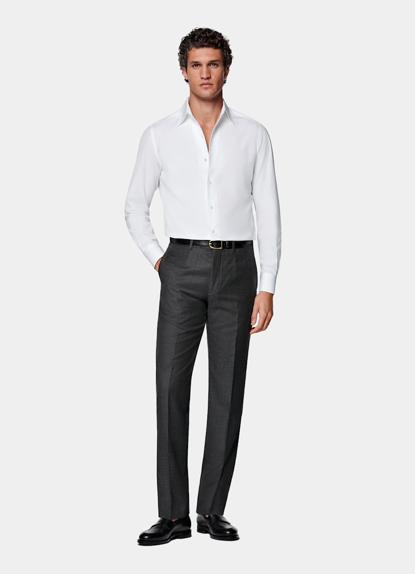 Dark Grey Slim Leg Straight Suit Trousers