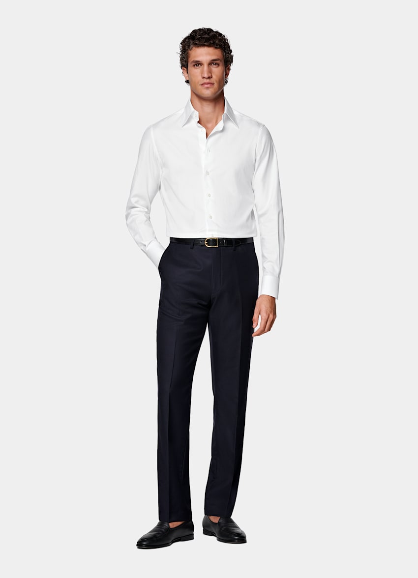 Navy Slim Leg Straight Suit Trousers