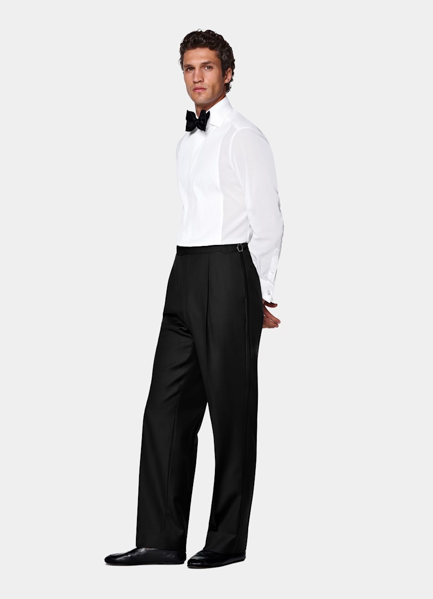 Black Wide Leg Straight Tuxedo Trousers