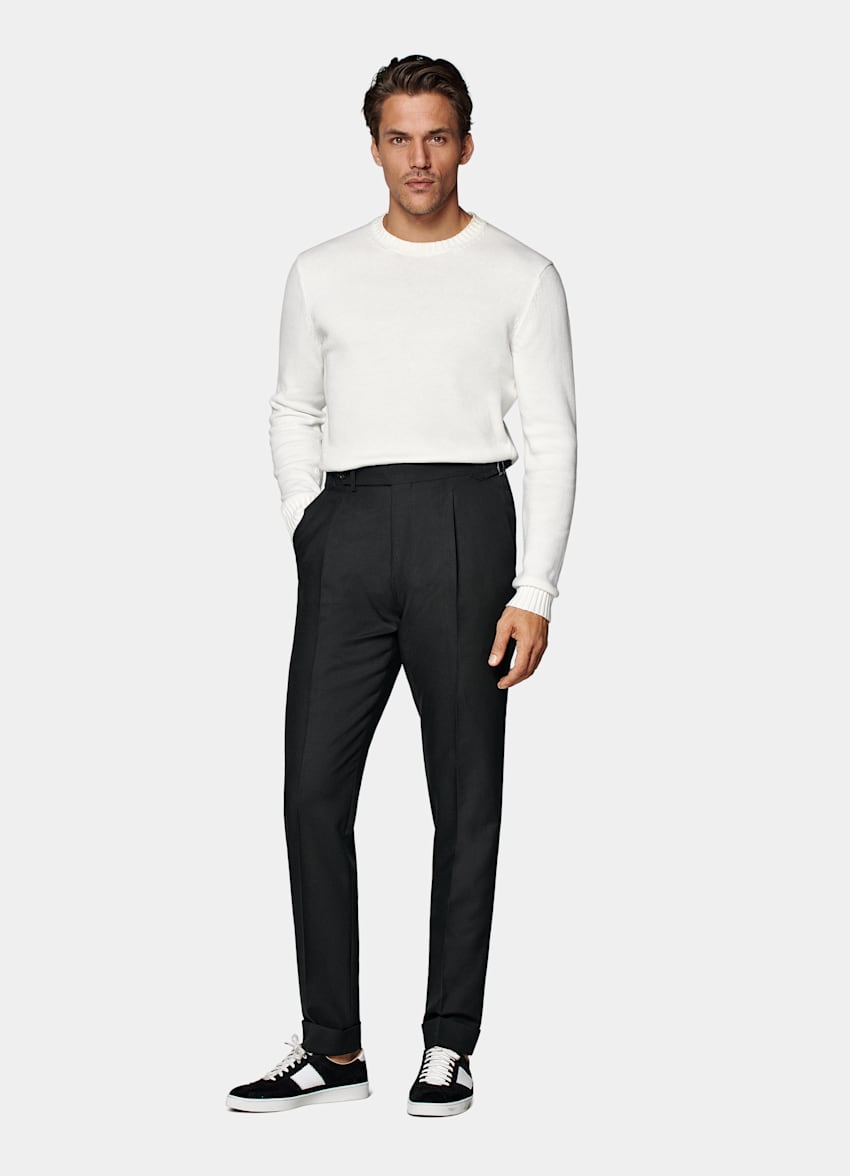 Dark Green Slim Leg Tapered Suit Trousers