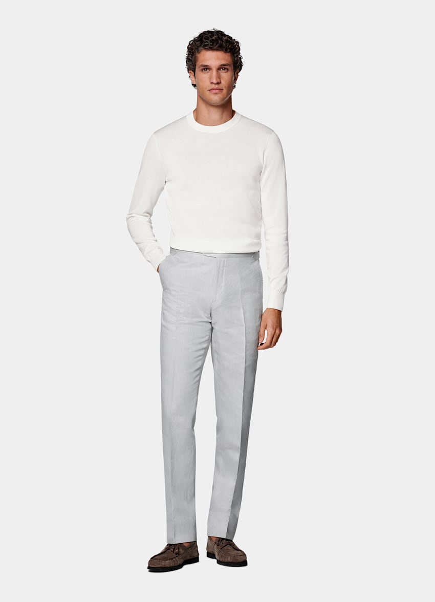 Light Grey Slim Leg Straight Suit Trousers