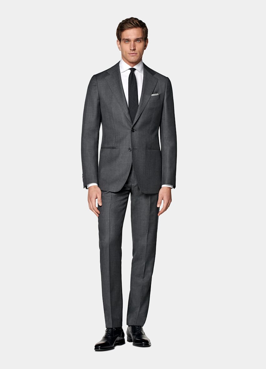 Dark Grey Bird's Eye Slim Leg Straight Suit Trousers