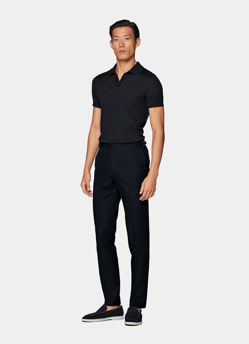 네이비 슬림 레그 스트레이트 팬츠