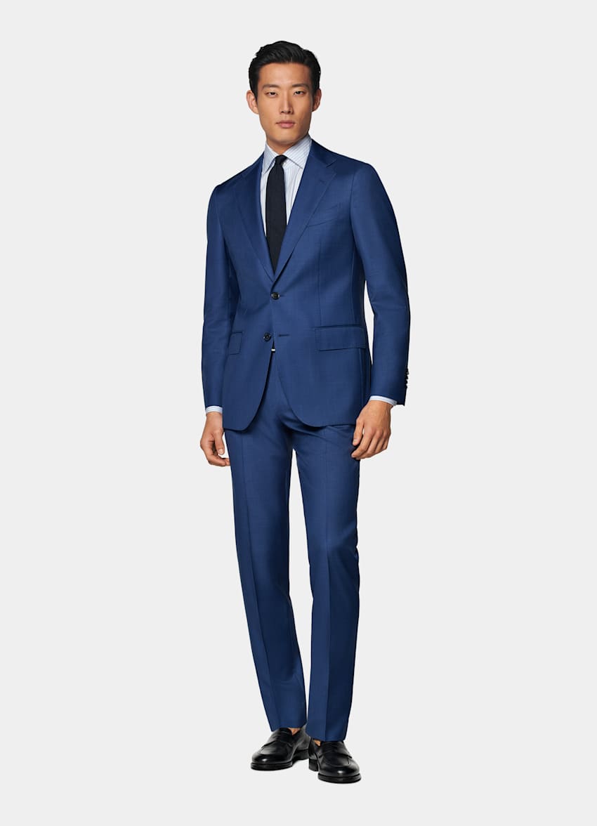Mid Blue Slim Leg Straight Suit Trousers