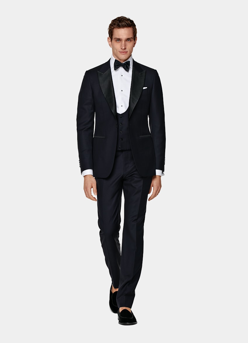  Navy Slim Leg Straight Tuxedo Pants