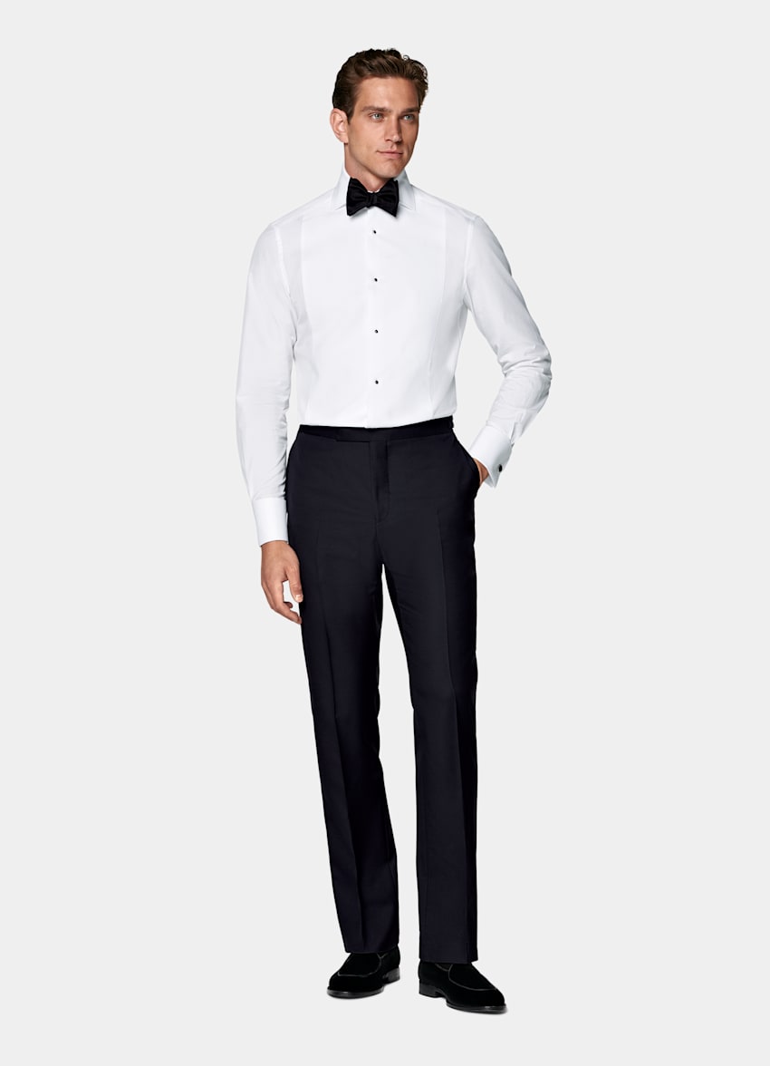  Navy Slim Leg Straight Tuxedo Pants