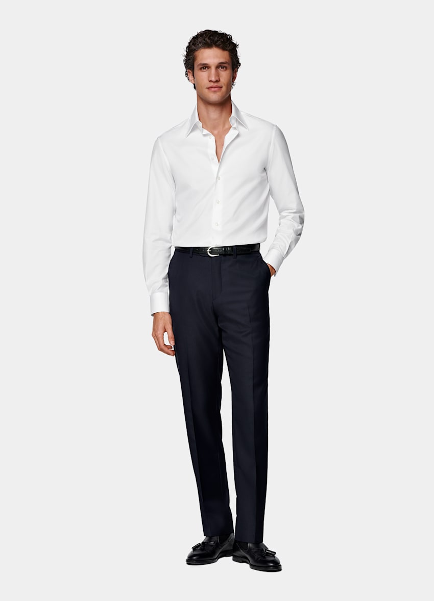Navy Slim Leg Straight Suit Trousers