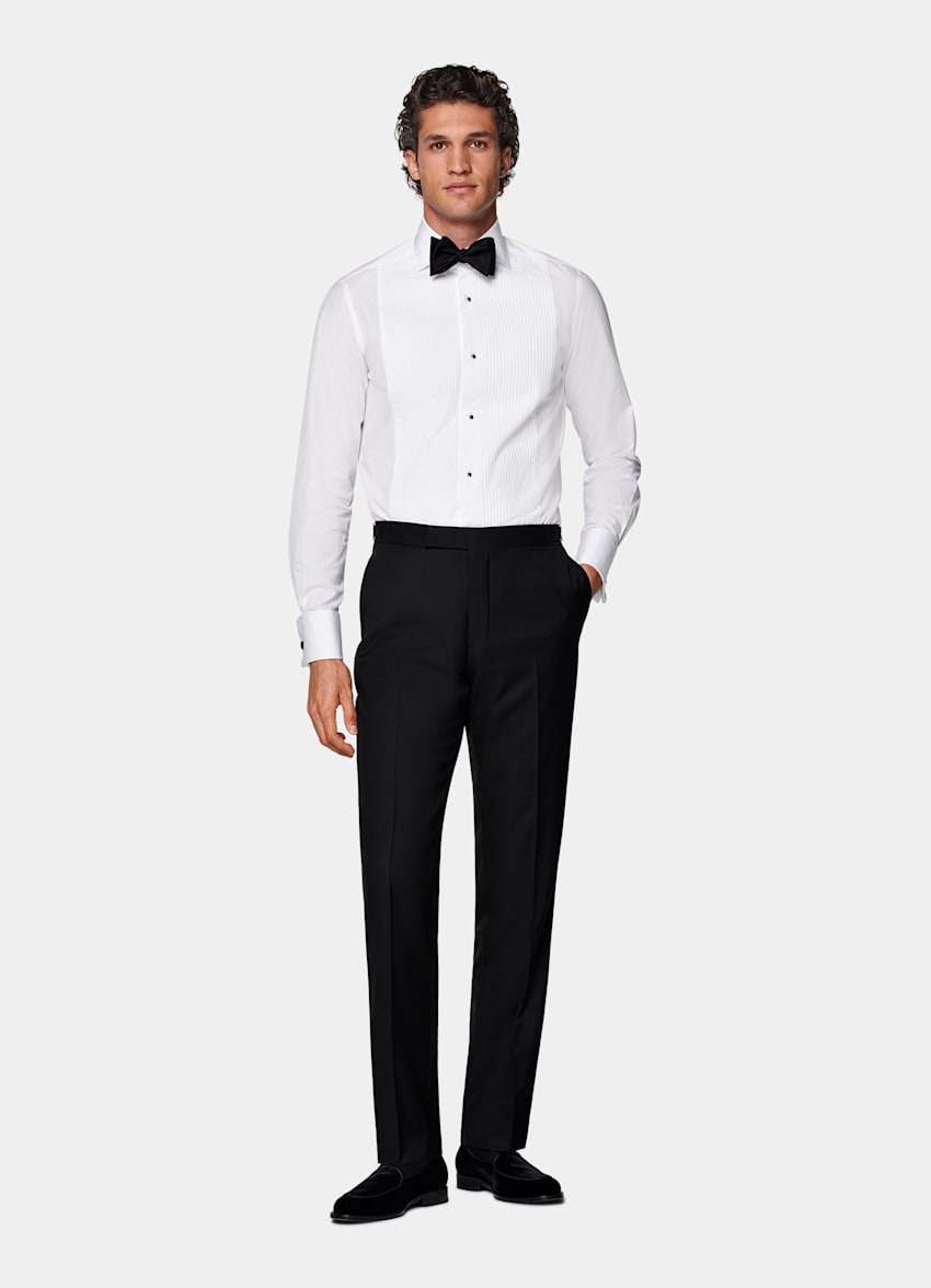  Black Slim Leg Straight Tuxedo Pants