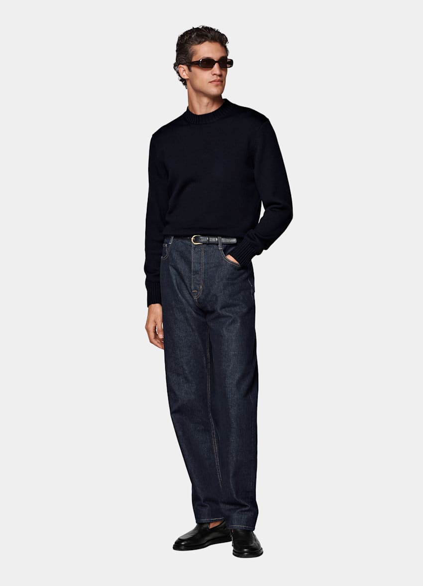 Dark Blue Straight Leg Tapered Jeans