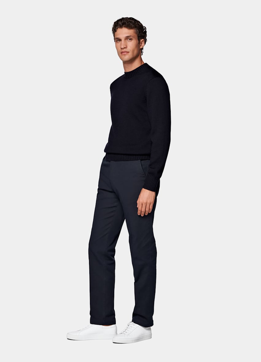 Navy Slim Leg Straight Chinos