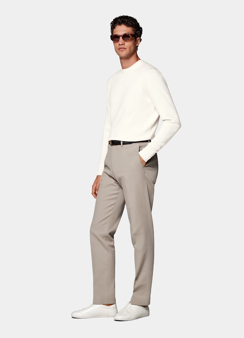 Taupe Slim Leg Straight Chinos