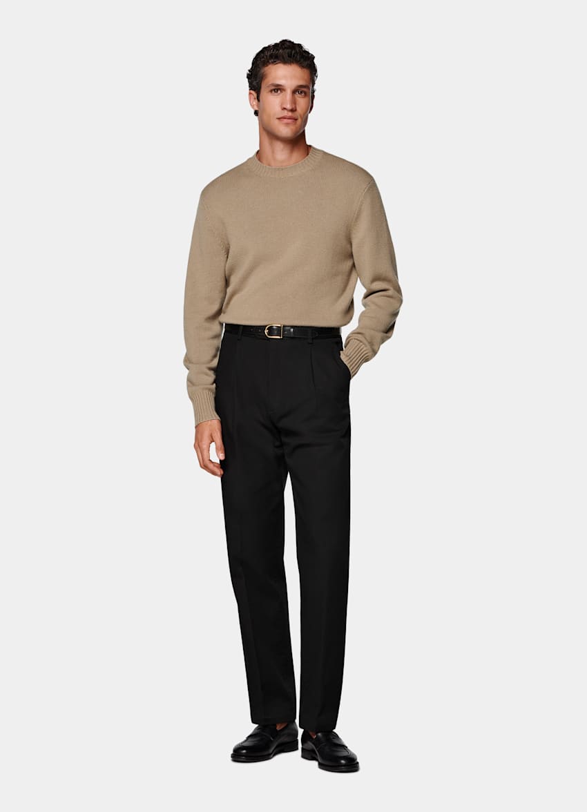 Black Wide Leg Tapered Chinos