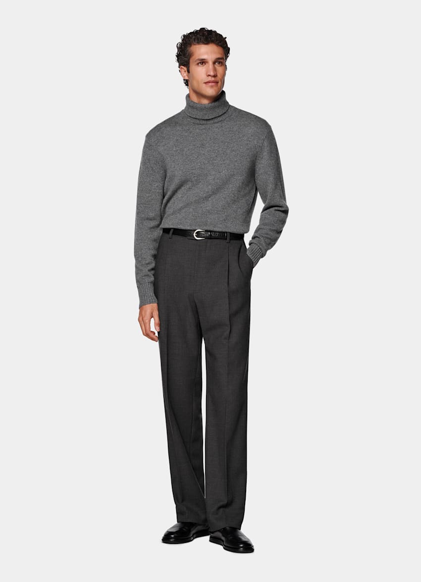 Dark Grey Wide Leg Straight Trousers
