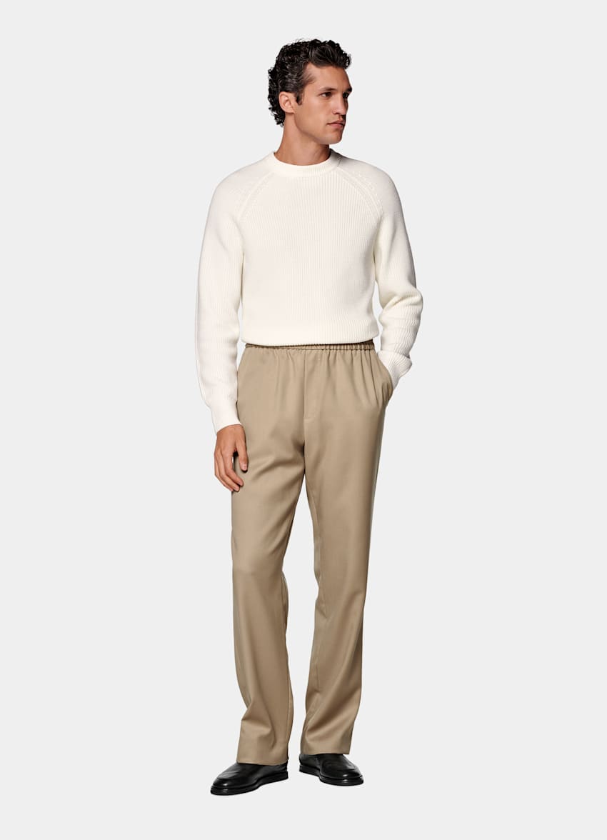 Sand Wide Leg Straight Trousers